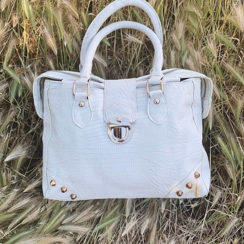 Structured White Satchel with Gold-Tone Accents - Women Bags - Picture 3 of 9